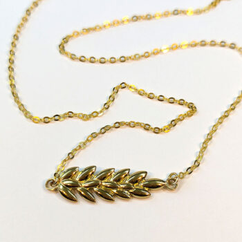 Gold Wheat Leaf Stainless Steel Branch Necklace - Image 7