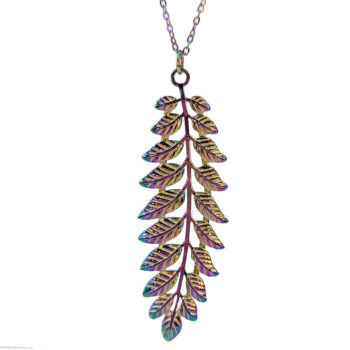 Rainbow Fern Branch Leaf Leaves Stainless Steel Necklace