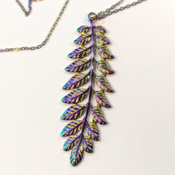 Rainbow Fern Branch Leaf Leaves Stainless Steel Necklace - Image 7