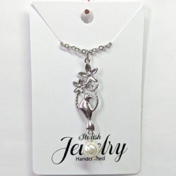 Silver Bird With Flowers Pearl Necklace - Image 6