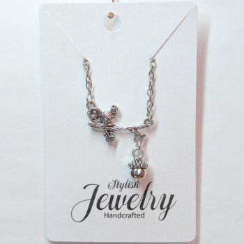 Squirrel on a Branch with an Acorn Antique Silver Necklace - Image 7