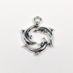 Antique Silver Triple Jumping Circle Dolphin Charm