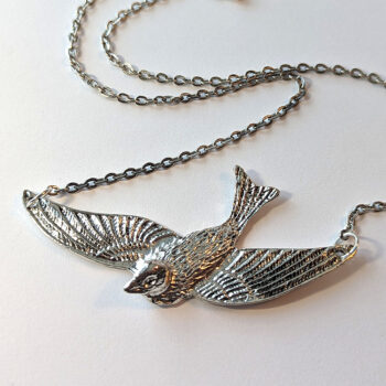 Antique Silver Large Soaring Bird Vintage Style Necklace