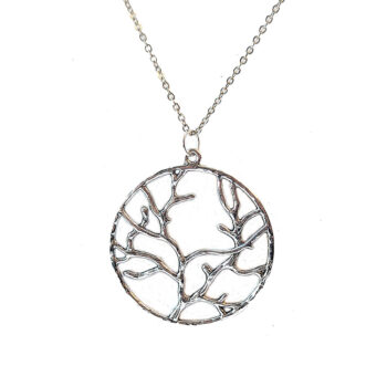 Antique Silver Large Hoop Tree of Life Pendant Necklace