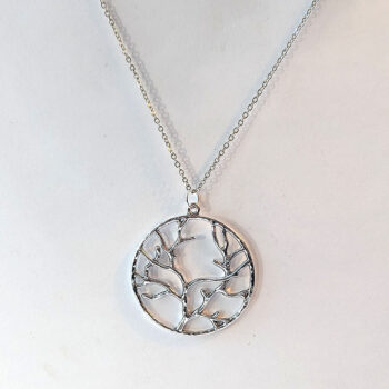 Antique Silver Large Hoop Tree of Life Pendant Necklace - Image 4