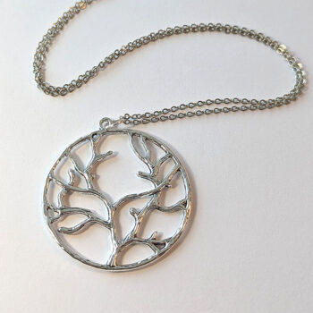 Antique Silver Large Hoop Tree of Life Pendant Necklace - Image 2