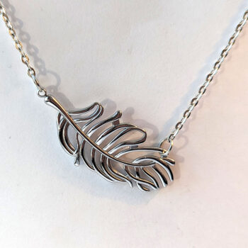 Large Silver Stainless Steel Connector Feather Leaf Necklace