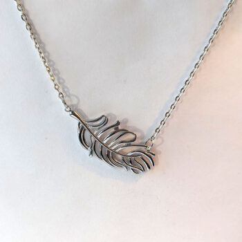 Large Silver Stainless Steel Connector Feather Leaf Necklace - Image 4