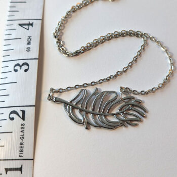 Large Silver Stainless Steel Connector Feather Leaf Necklace - Image 3