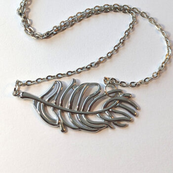 Large Silver Stainless Steel Connector Feather Leaf Necklace - Image 2