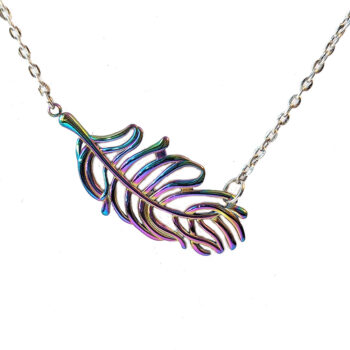 Large Rainbow Stainless Steel Connector Feather Leaf Necklace