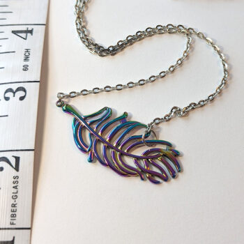 Large Rainbow Stainless Steel Connector Feather Leaf Necklace - Image 3