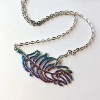 Large Rainbow Stainless Steel Connector Feather Leaf Necklace - Image 2