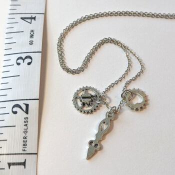 Antique Silver Triple Steampunk Cogs Bits Charm Necklace - Image 3