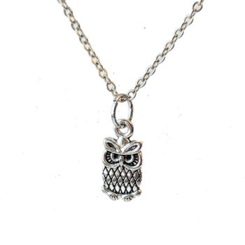 Small Owl Charm Antique Silver Necklace