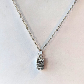 Small Owl Charm Antique Silver Necklace - Image 4