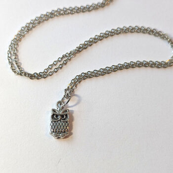 Small Owl Charm Antique Silver Necklace - Image 2