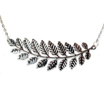 Large Silver Fern Branch Leaf Leaves Pendant Necklace