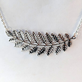 Large Silver Fern Branch Leaf Leaves Pendant Necklace - Image 4