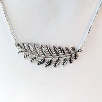 Large Silver Fern Branch Leaf Leaves Pendant Necklace - Image 3