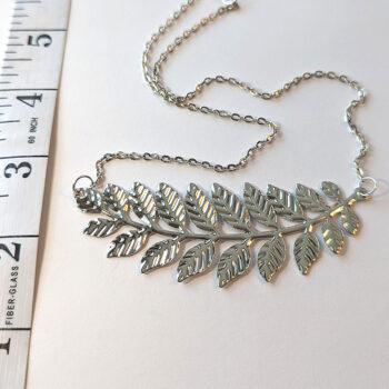 Large Silver Fern Branch Leaf Leaves Pendant Necklace - Image 2