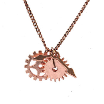 Rose Gold Triple Steampunk Cogs Bits Charm Necklace