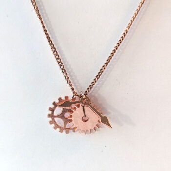 Rose Gold Triple Steampunk Cogs Bits Charm Necklace - Image 4