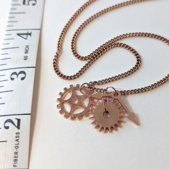 Rose Gold Triple Steampunk Cogs Bits Charm Necklace - Image 3