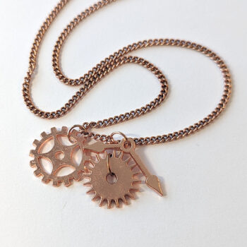 Rose Gold Triple Steampunk Cogs Bits Charm Necklace - Image 2