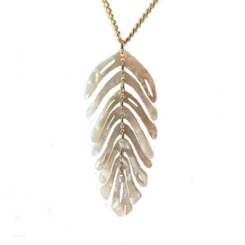 Large White and Gold Leaf Pendant Necklace