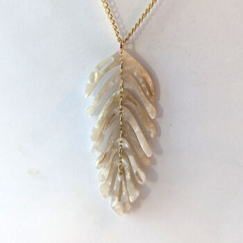 Large White and Gold Leaf Pendant Necklace - Image 4