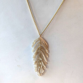 Large White and Gold Leaf Pendant Necklace - Image 3