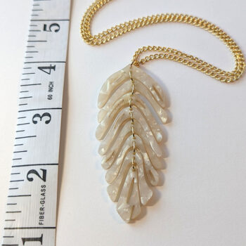 Large White and Gold Leaf Pendant Necklace - Image 2