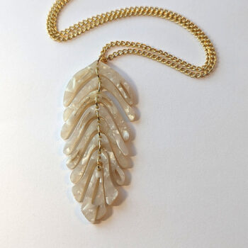 Large White and Gold Leaf Pendant Necklace - Image 5