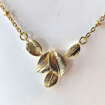 Gold Multiple Connected Leaves Leaf Pendant Necklace