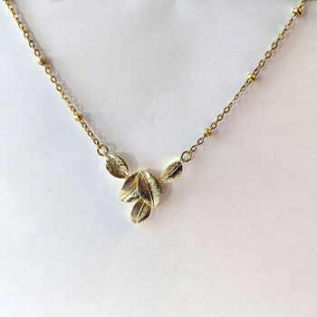 Gold Multiple Connected Leaves Leaf Pendant Necklace - Image 4