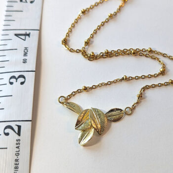 Gold Multiple Connected Leaves Leaf Pendant Necklace - Image 3