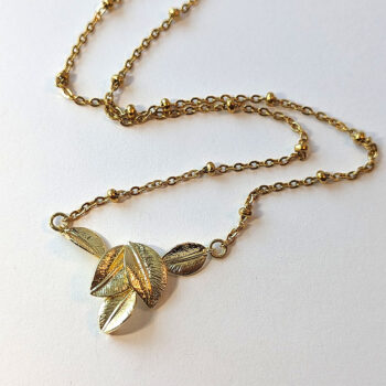 Gold Multiple Connected Leaves Leaf Pendant Necklace - Image 2