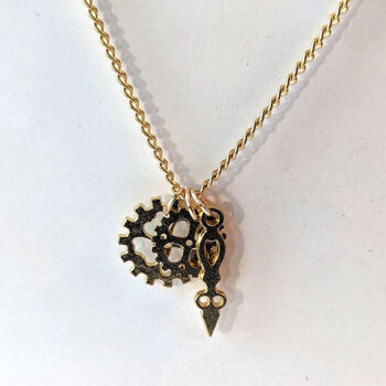 Gold Triple Steampunk Cogs Bits Charm Necklace