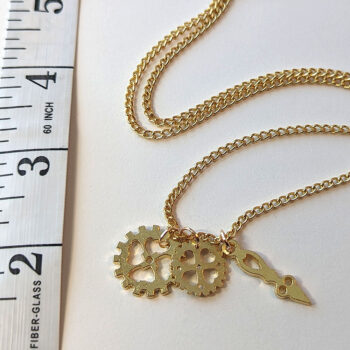 Gold Triple Steampunk Cogs Bits Charm Necklace - Image 3