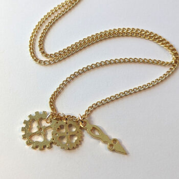 Gold Triple Steampunk Cogs Bits Charm Necklace - Image 2