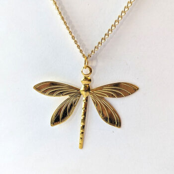 Gold Lightweight Filigree Dragonfly Necklace - Image 4