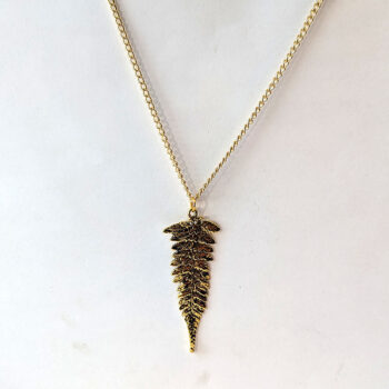 Antique Gold Large Long Leaf Vintage Style Necklace - Image 4