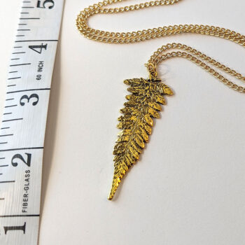 Antique Gold Large Long Leaf Vintage Style Necklace - Image 3