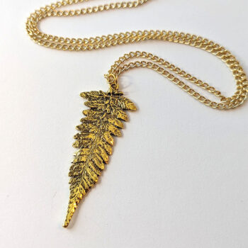 Antique Gold Large Long Leaf Vintage Style Necklace - Image 2