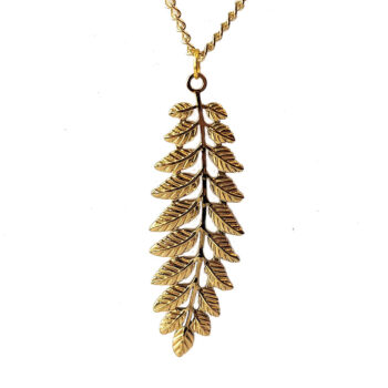 Gold Fern Branch Leaf Leaves Stainless Steel Necklace