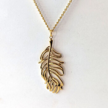 Large Gold Stainless Steel Feather Leaf Pendant Necklace - Image 5