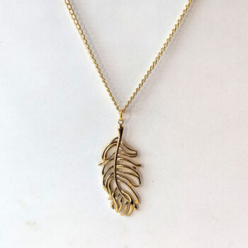 Large Gold Stainless Steel Feather Leaf Pendant Necklace - Image 4