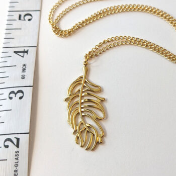 Large Gold Stainless Steel Feather Leaf Pendant Necklace - Image 3