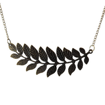 Large Antique Bronze Fern Branch Leaf Leaves Pendant Necklace